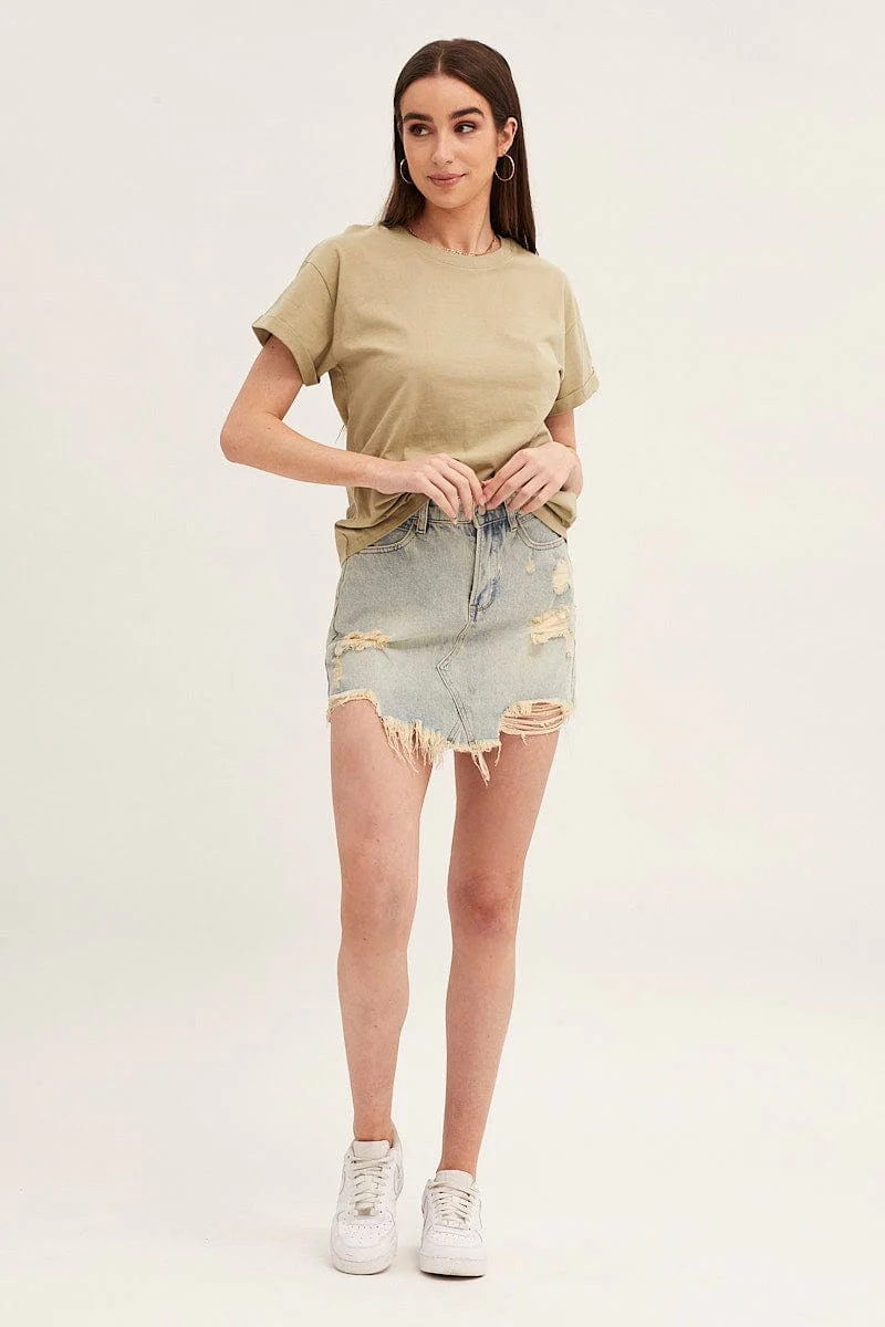 Green Roll Sleeve Crew Neck Tee - Image 2