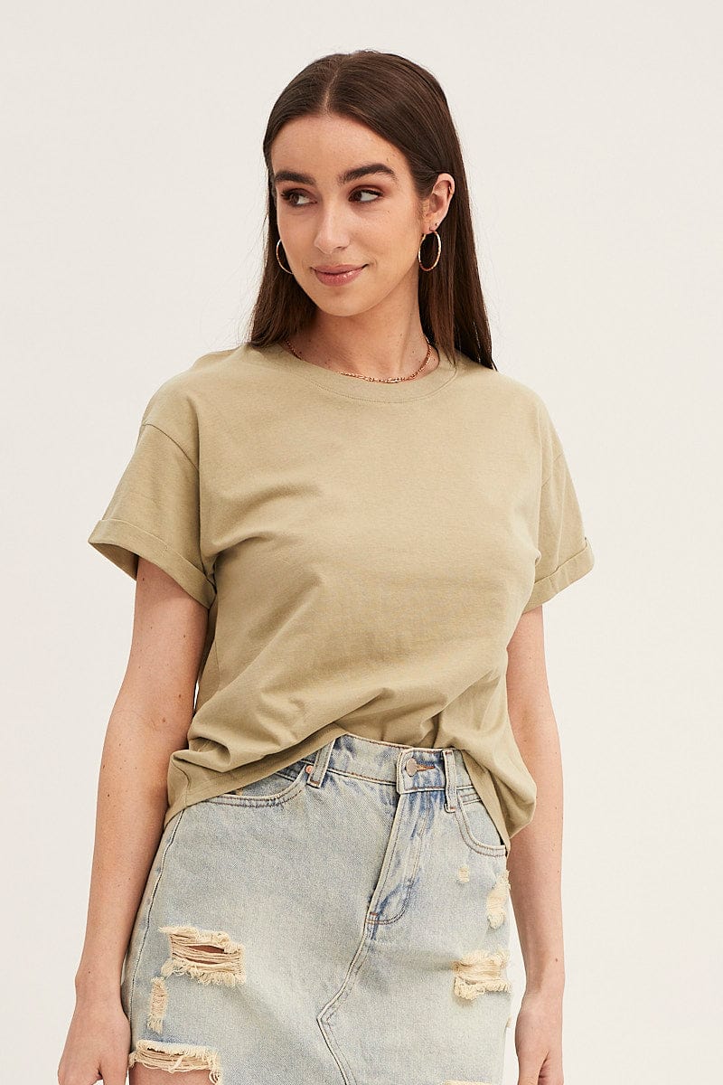 Green Roll Sleeve Crew Neck Tee - Image 3