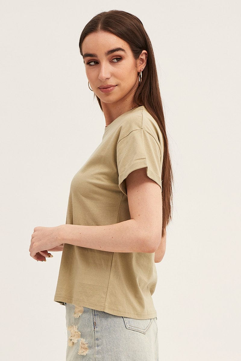 Green Roll Sleeve Crew Neck Tee - Image 4
