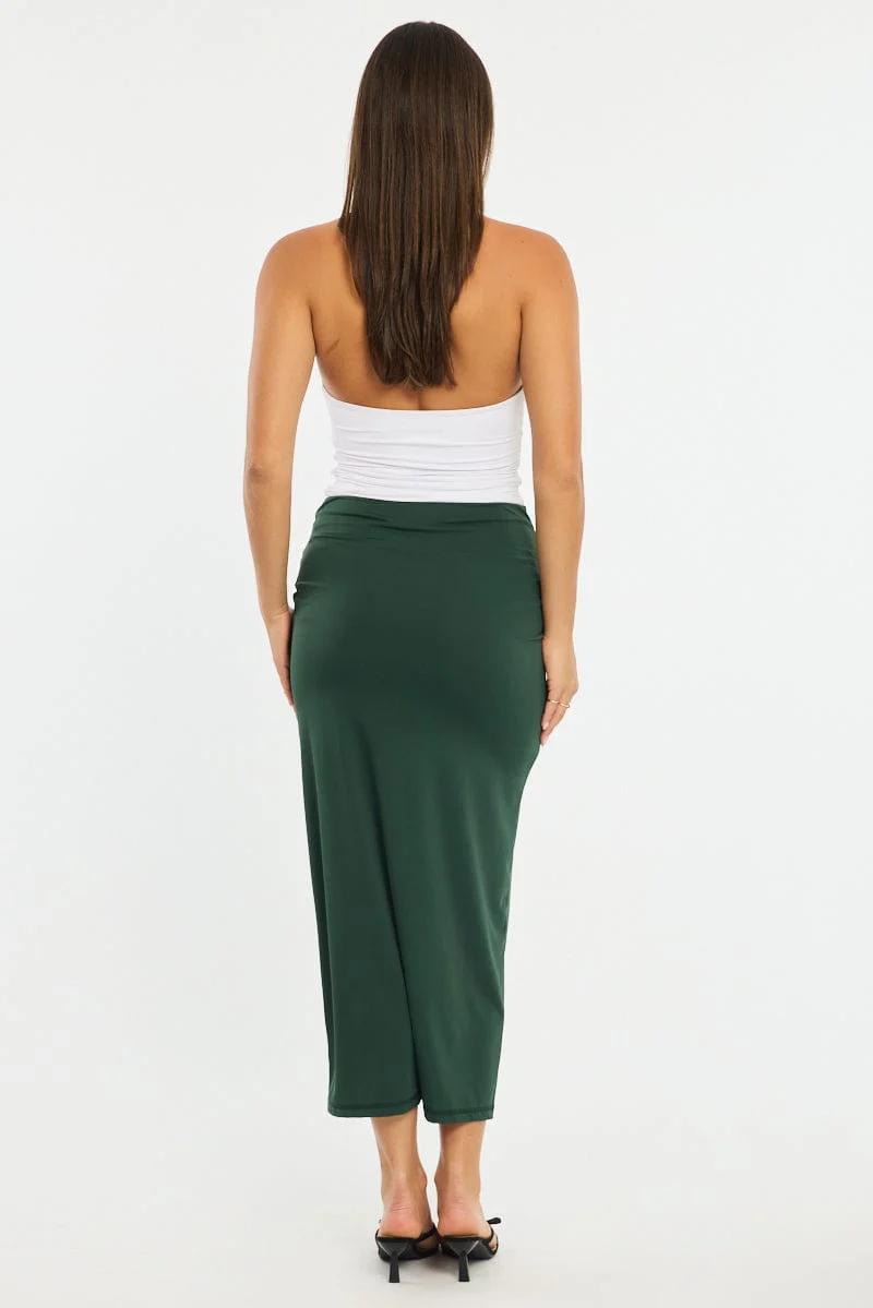 Green Ruched Maxi Skirt Elastic Waist - Image 4