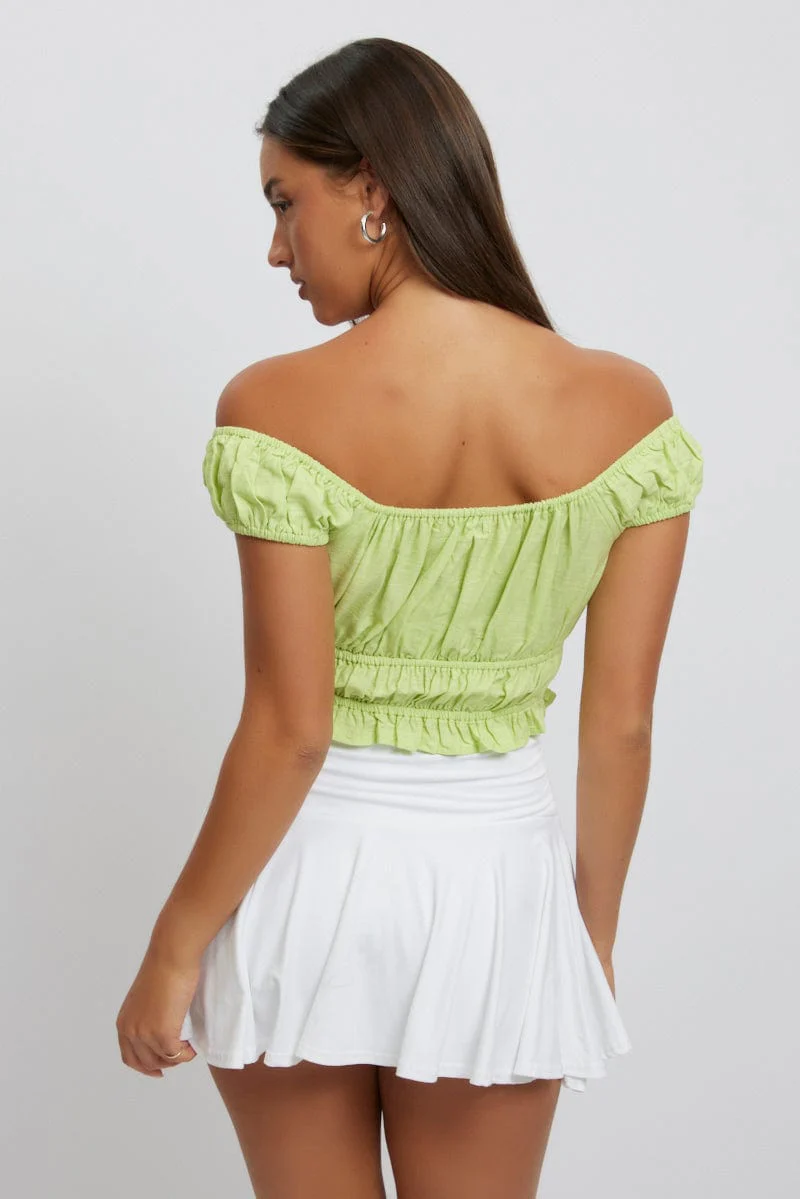 Green Ruched Top Short Sleeve Linen Blend - Image 5