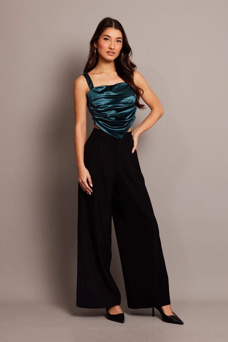 Green Satin Tie Back Top - Image 4