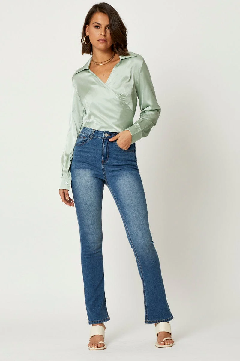Green Satin Wrap Shirt - Image 2