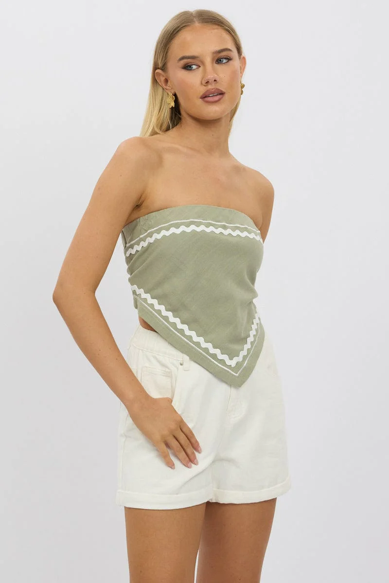 Green Scarf Top Sleeveless Ric Rac - Image 3