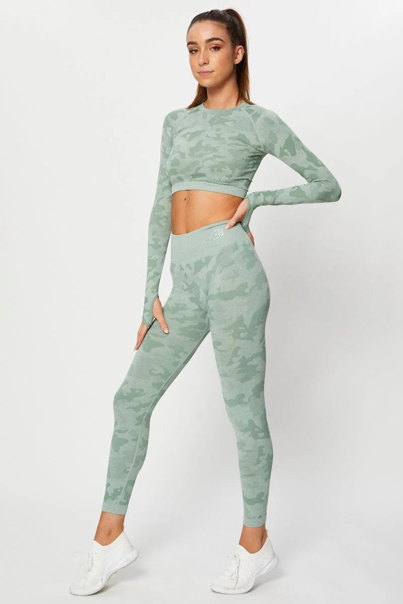 Green Seamless Camo Activewear Leggings - Image 3
