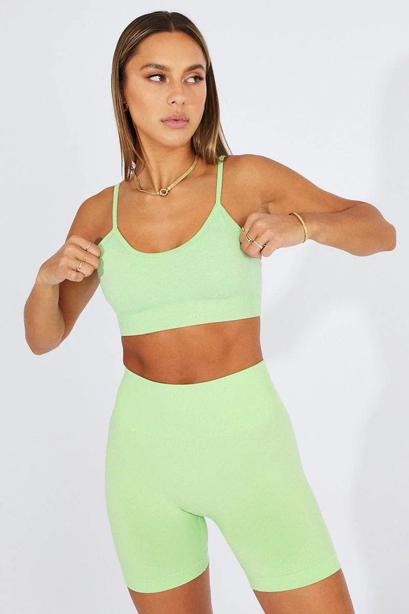 Green Seamless Top And Shorts Activewear Set - Image 3