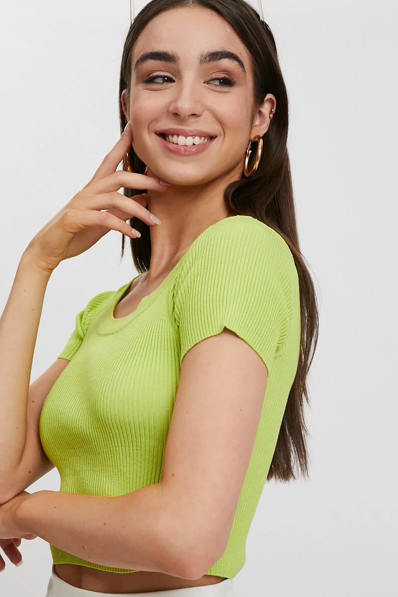 Green Short Sleeve Knit Top - Image 5