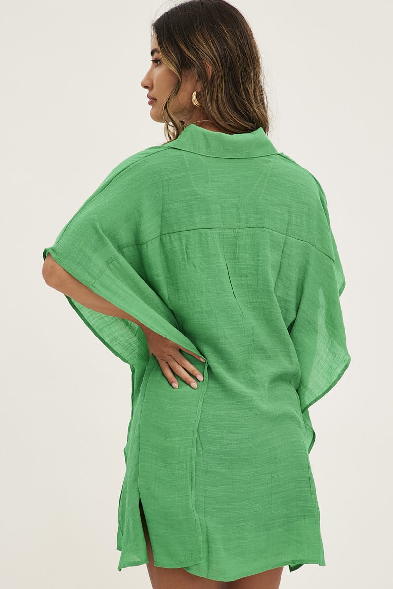 Green Short Sleeve Shirt Collared Longline - Image 5