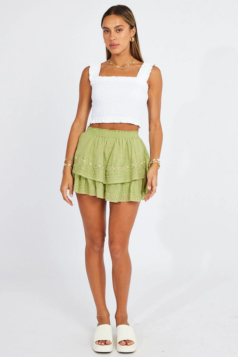Green Shorts High Rise Cotton - Image 2