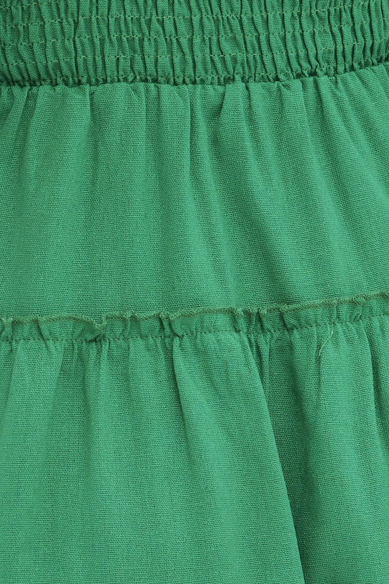 Green Skater Dress Square Neck Linen Blend Frill Detail - Image 6