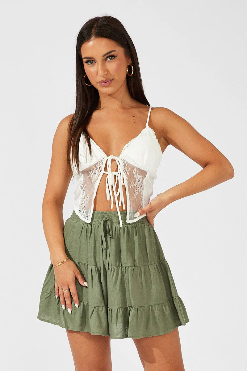 Green Skater Skirt Mini Linen Blend - Image 3