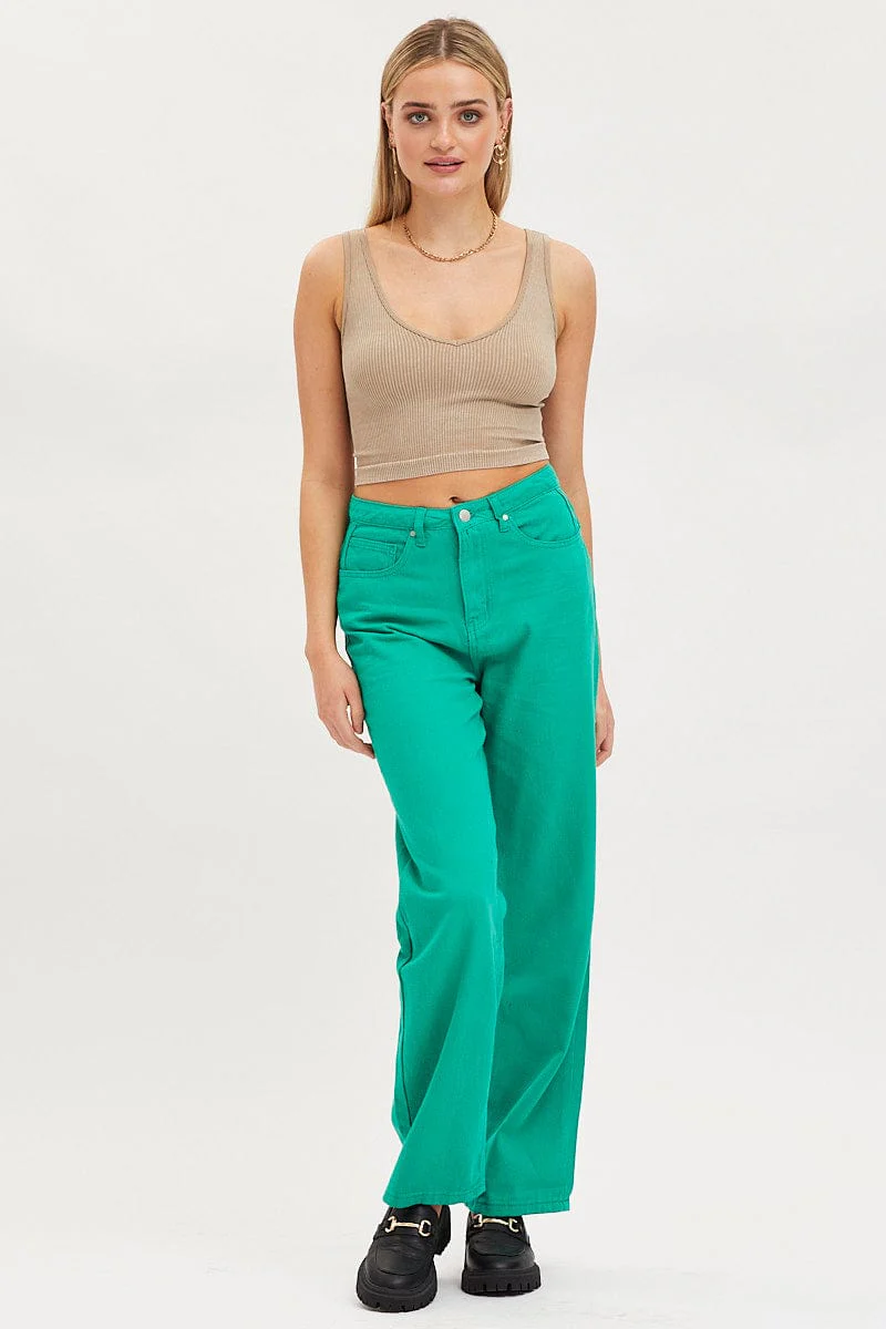 Green Straight Denim Jeans High Rise - Image 3
