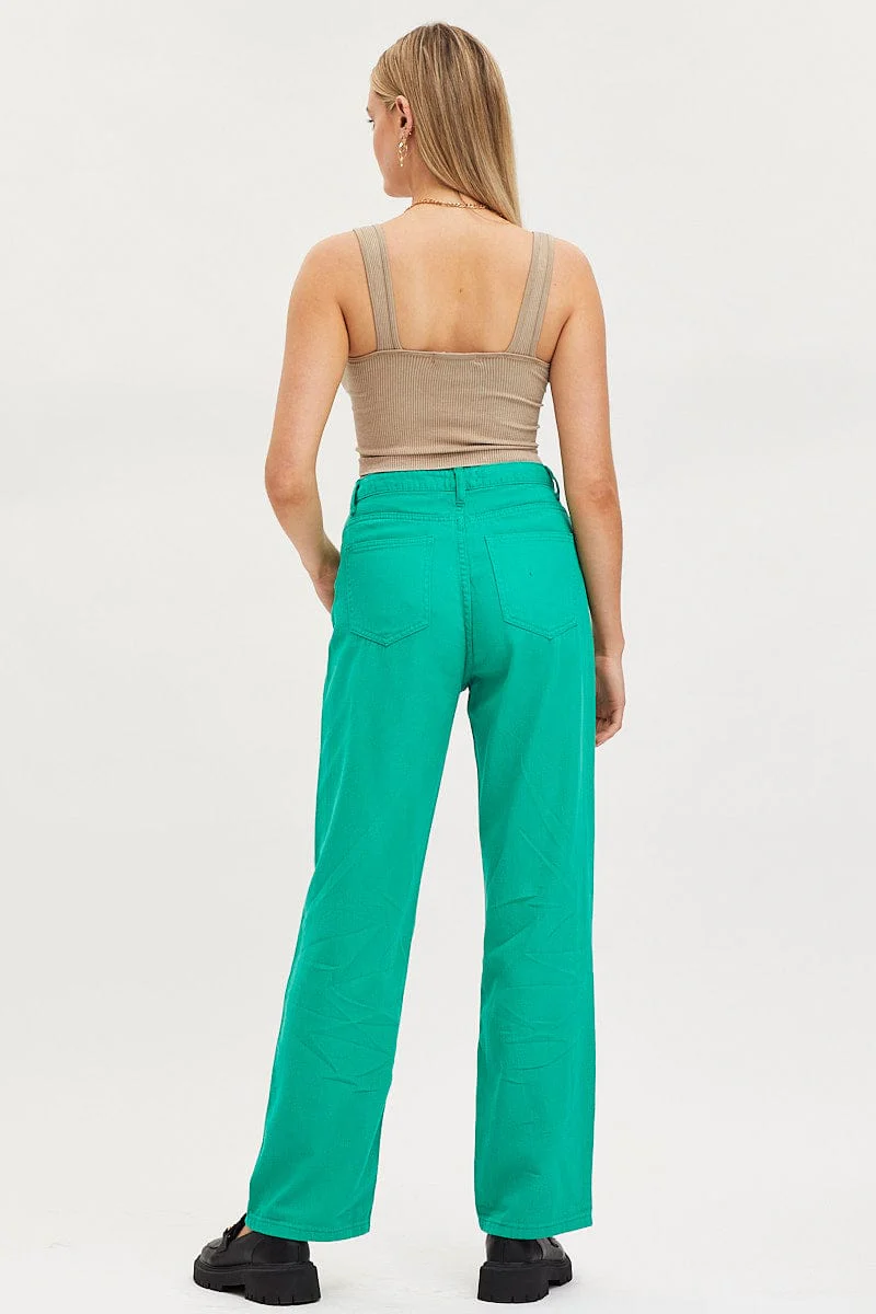 Green Straight Denim Jeans High Rise - Image 5