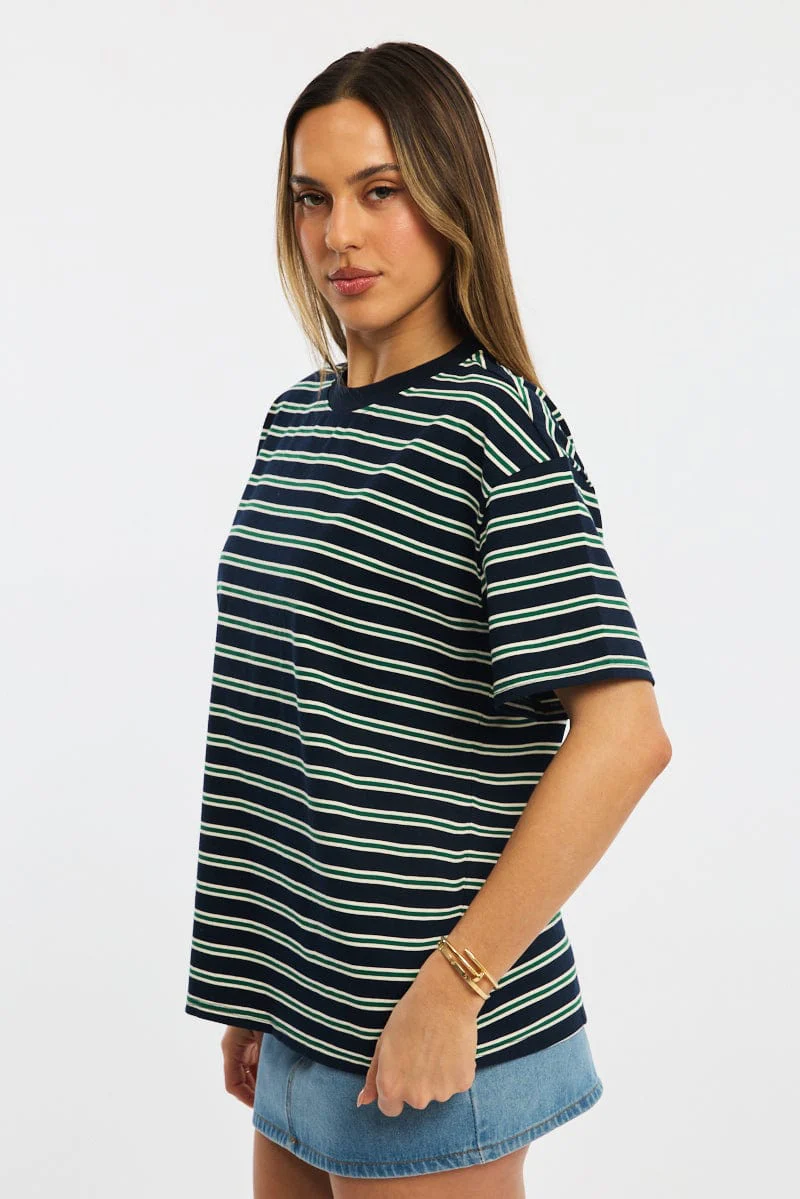 Green Stripe Oversized Tee Short Sleeve - Image 3