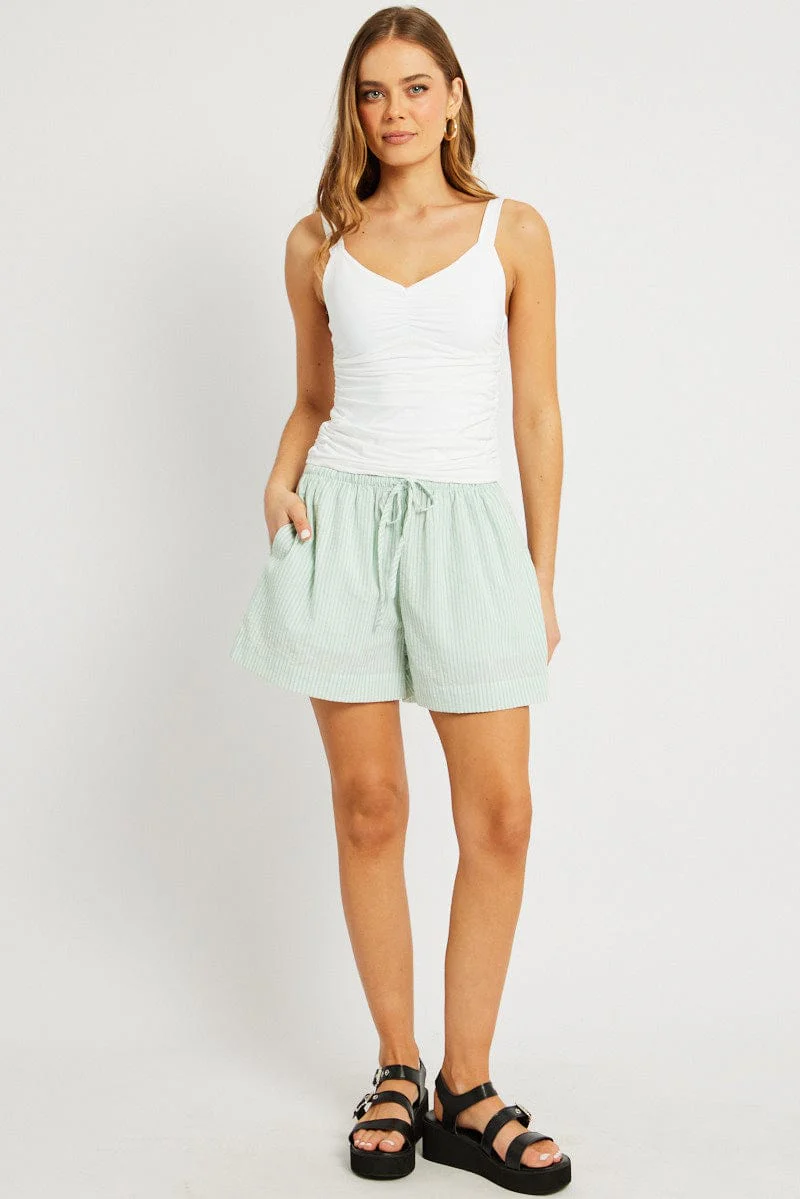 Green Stripe Shorts Elasticated Waist - Image 2