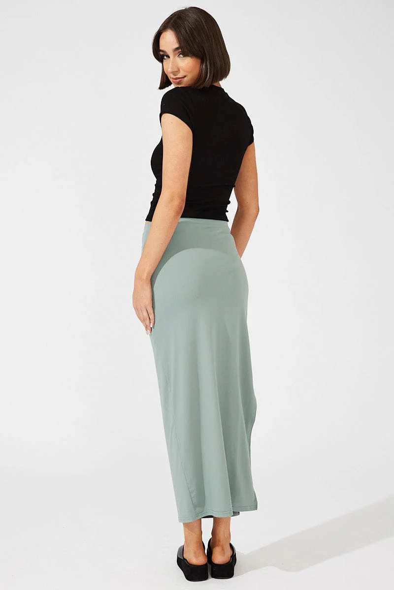 Green Supersoft Maxi Skirt Side Split - Image 5