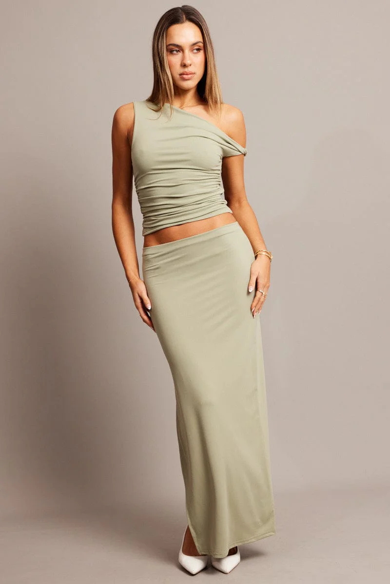 Green Supersoft Maxi Skirt Side Split - Image 2