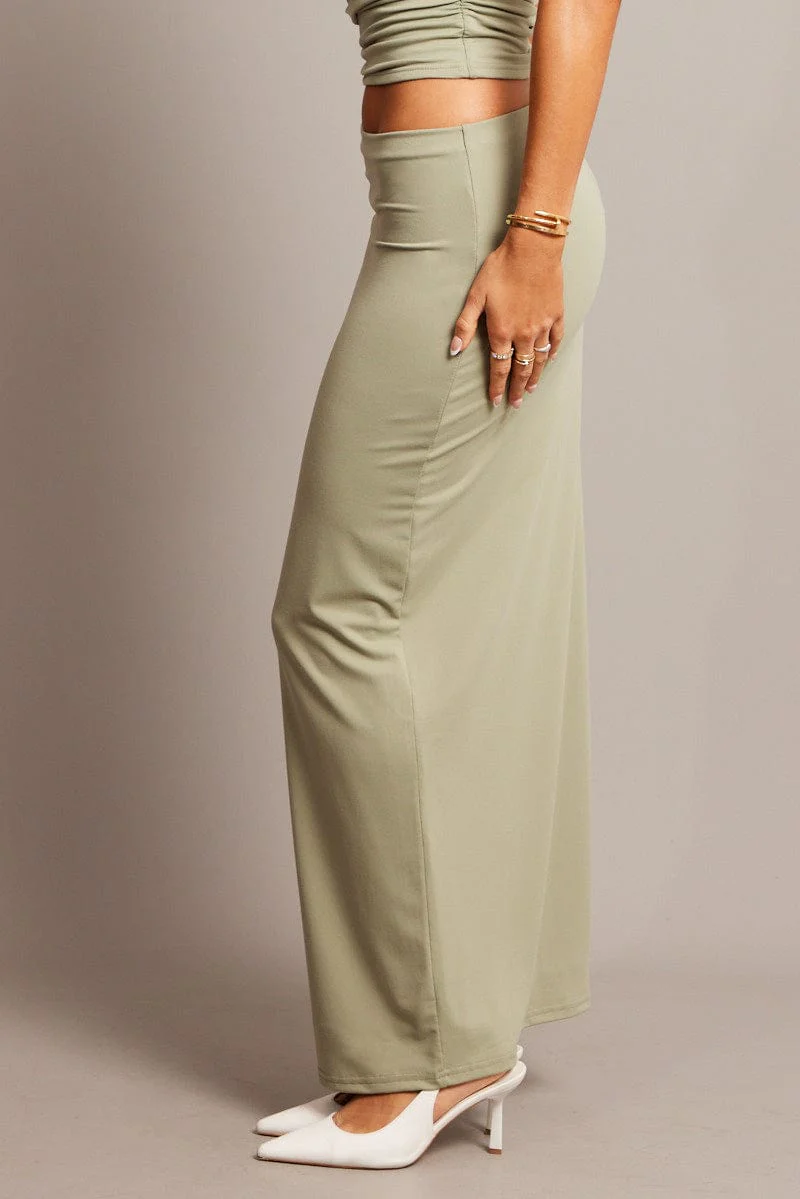 Green Supersoft Maxi Skirt Side Split - Image 3