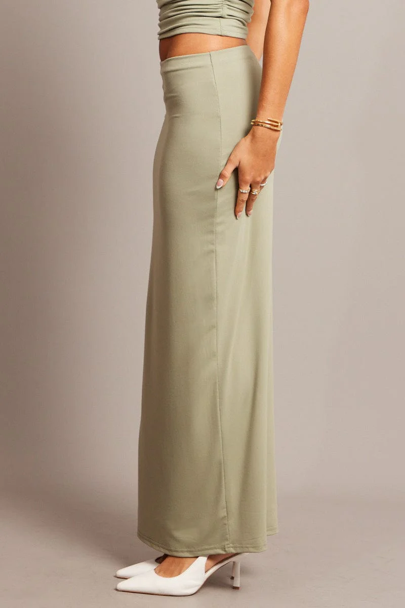 Green Supersoft Maxi Skirt Side Split - Image 4
