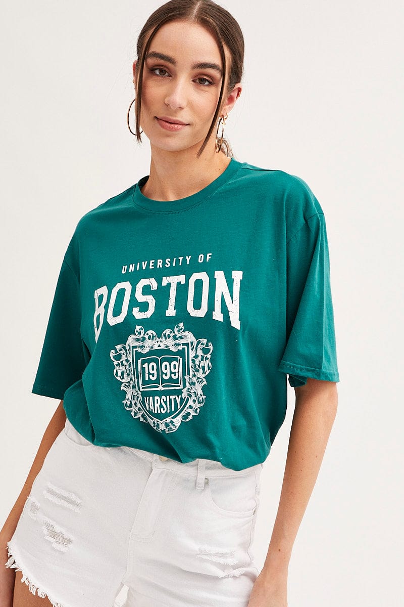 Green T Shirt Short Sleeve Crew Neck Boston Cotton - Image 3