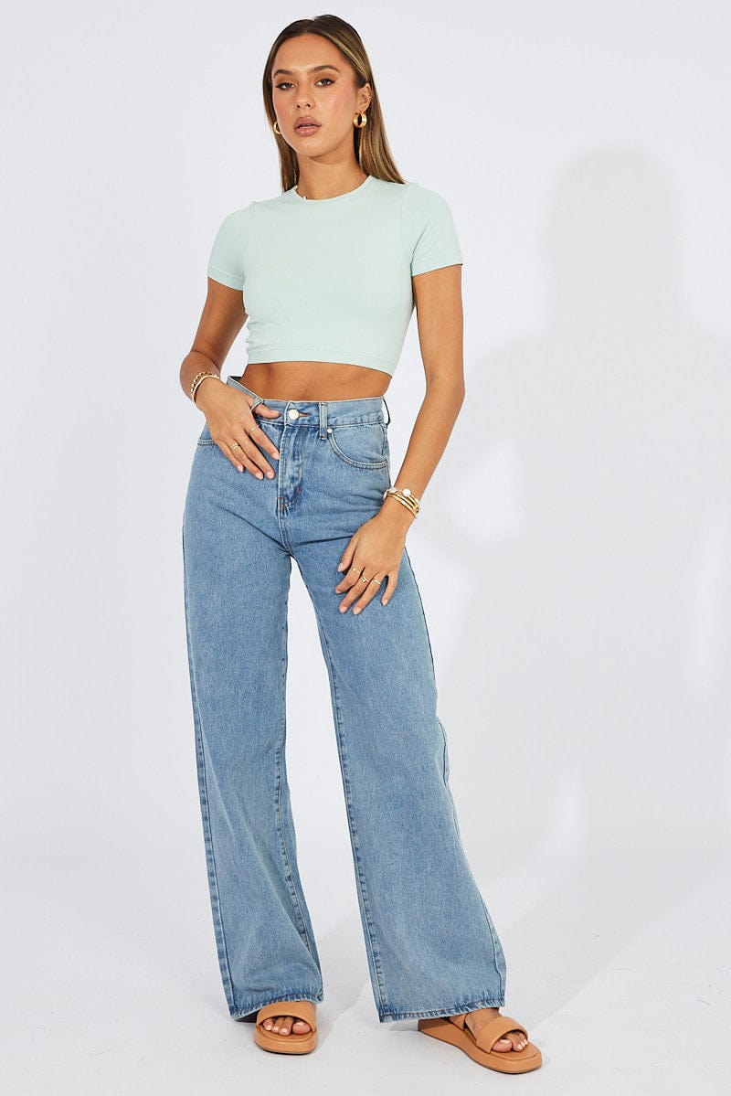 Green T-Shirt Short Sleeve Crew Neck Seamless