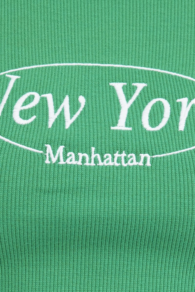 Green Tee Crop Short Sleeve New York Embroidery - Image 6