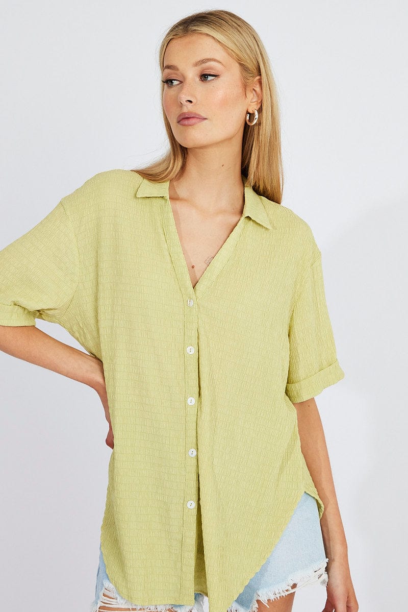 Green Textured Shirt Short Sleeve - Image 3