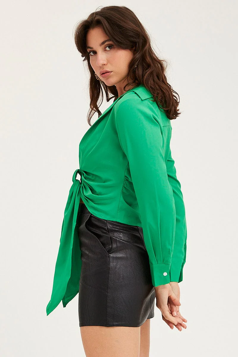 Green Tie Up Top Long Sleeve - Image 4