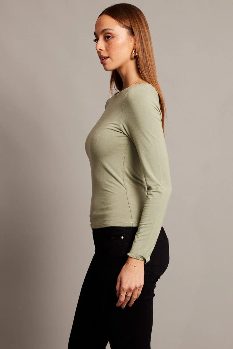 Green Top Long Sleeve Boat Neck Modal - Image 4