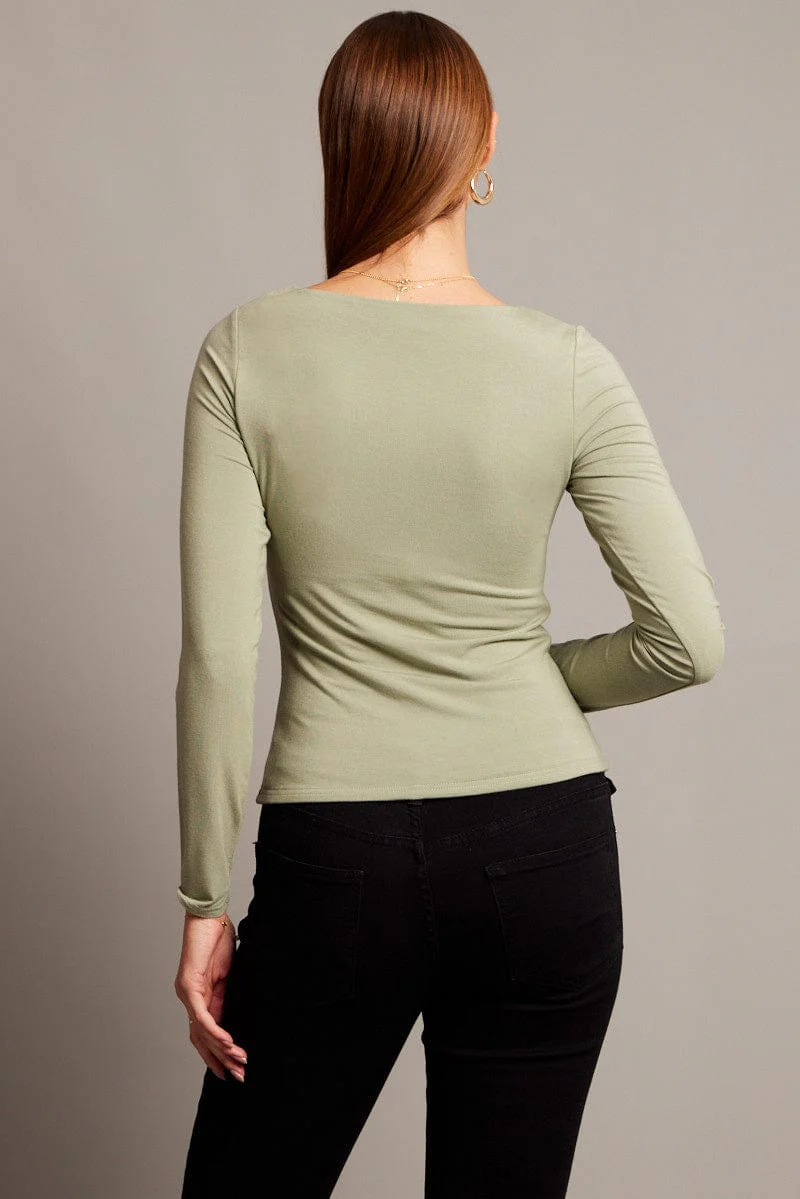 Green Top Long Sleeve Boat Neck Modal - Image 5