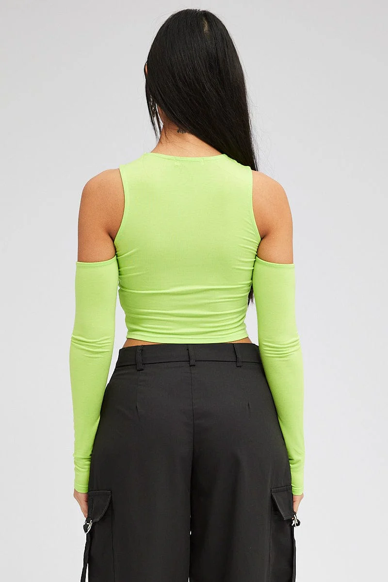 Green Top Long Sleeve Mock Neck Cold Shoulder Jersey - Image 5