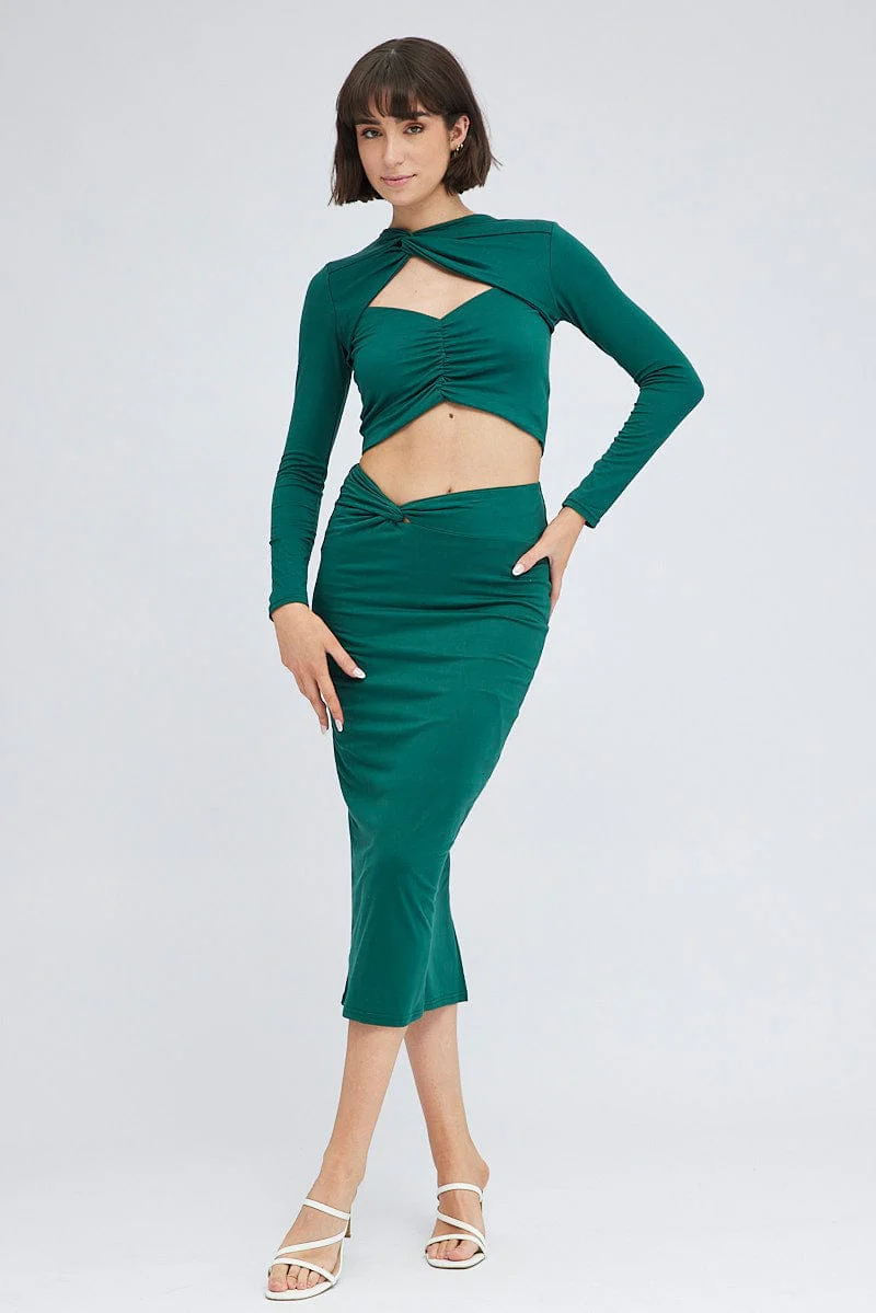 Green Top Long Sleeves Twisted Neck - Image 2
