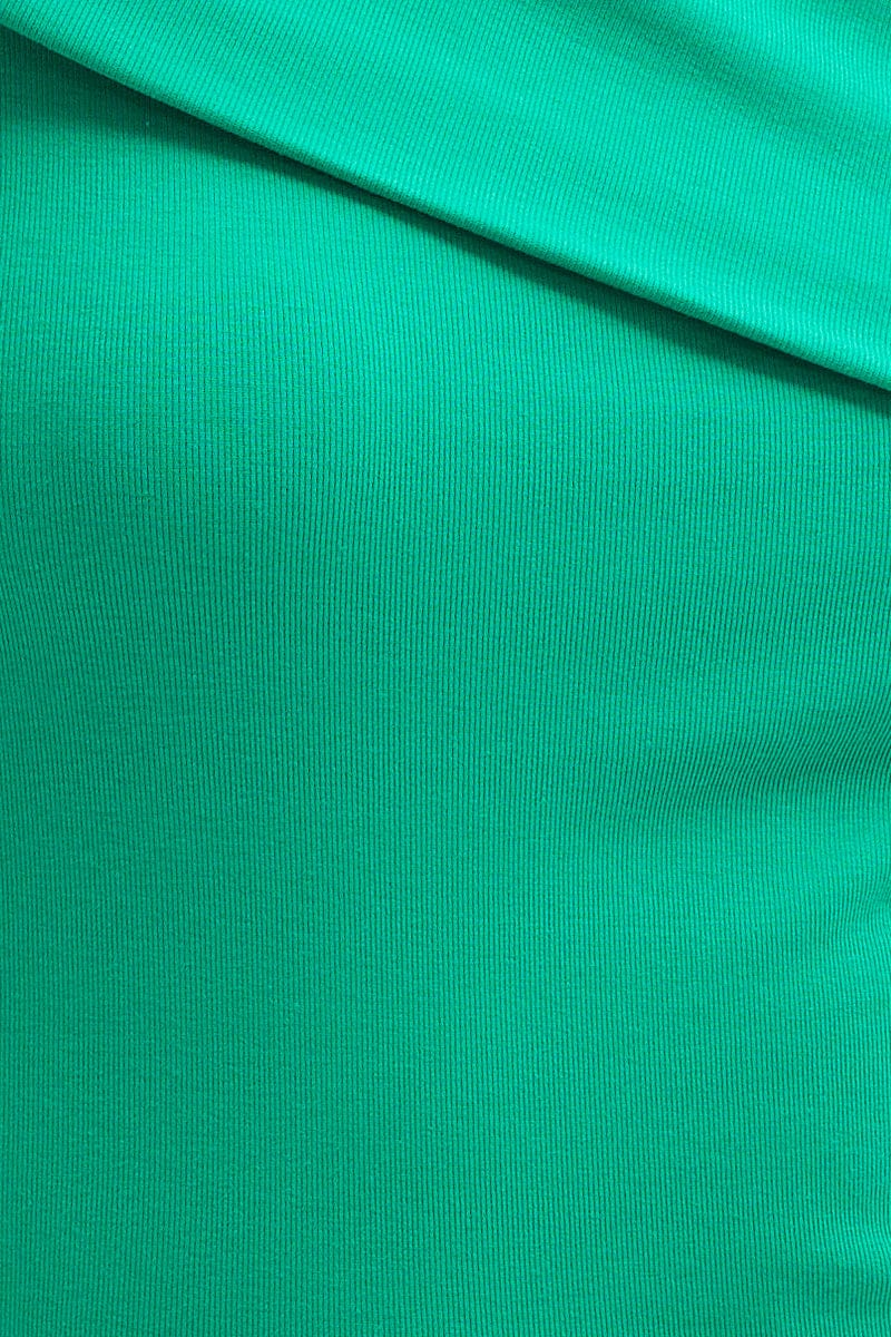 Green Top Short Sleeve Asymmetric Neckline Cotton Jersey - Image 6