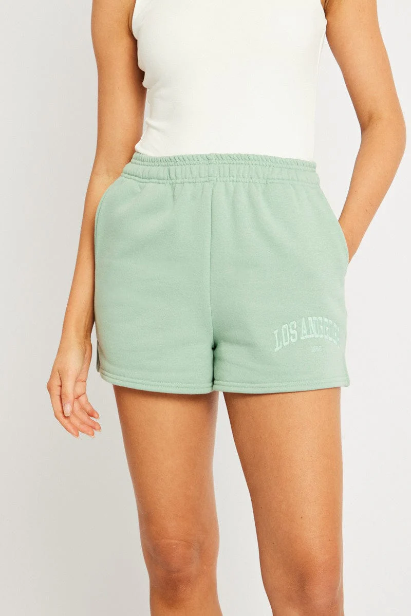 Green Track Shorts High Rise Elastic Waist - Image 3