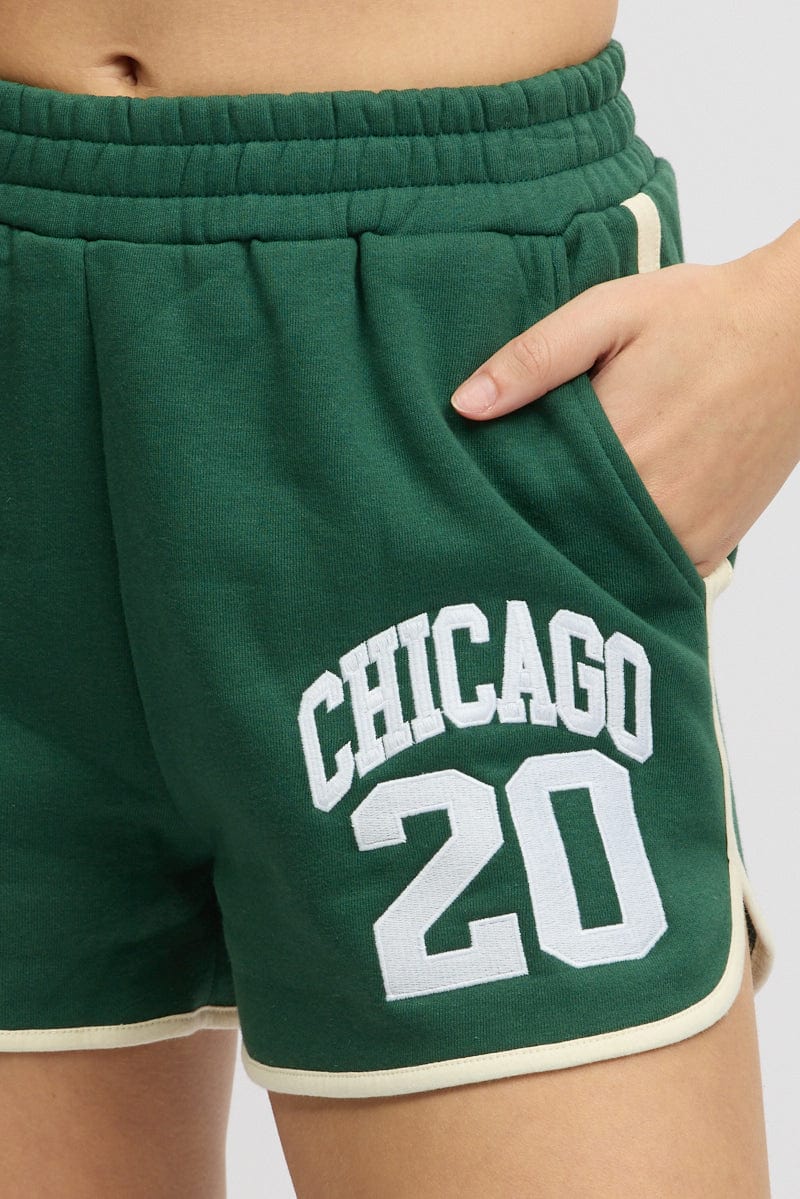 Green Track Shorts High Rise Elastic Waist - Image 6