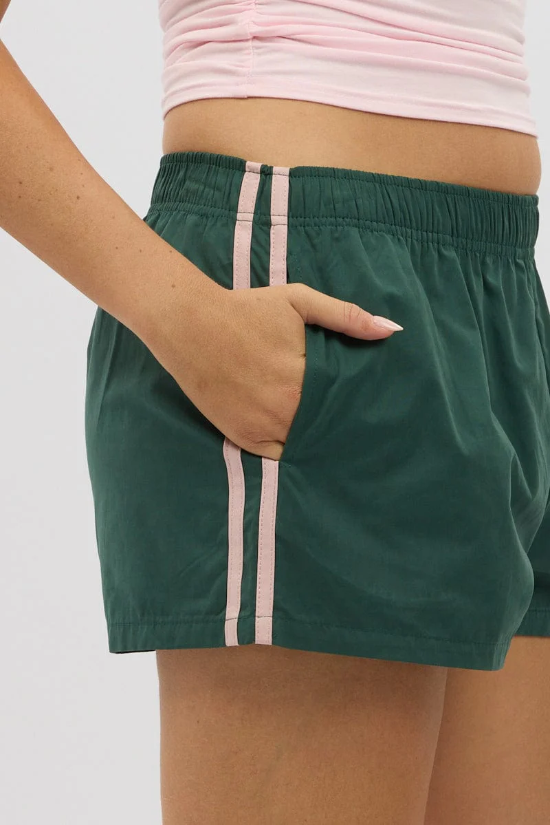 Green Track Shorts Side Stripe - Image 6