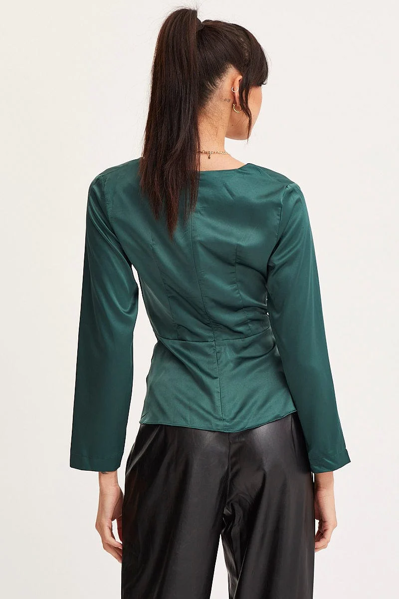 Green Twist Front Top Long Sleeve - Image 5