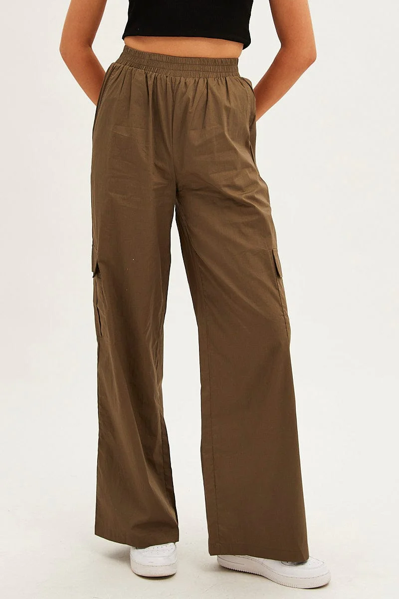 Green Wide Leg Cargo Pants High Rise - Image 2
