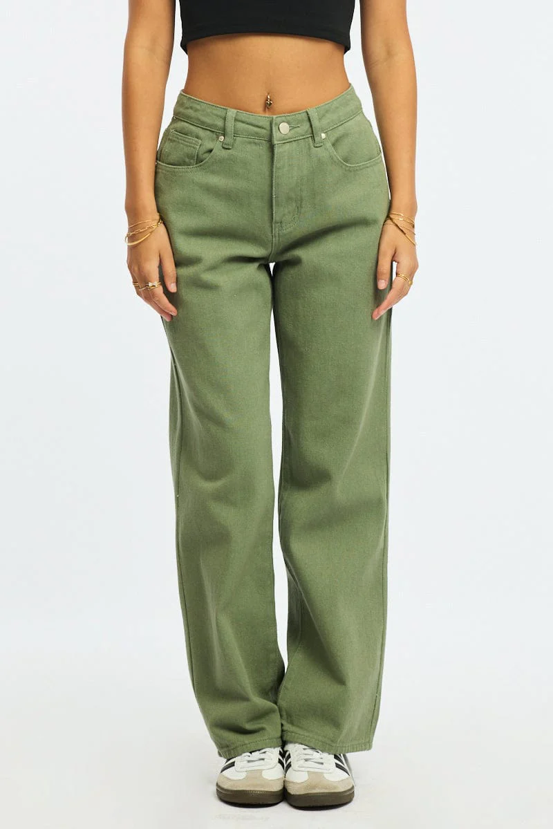 Green Wide Leg Jeans Mid Rise - Image 2