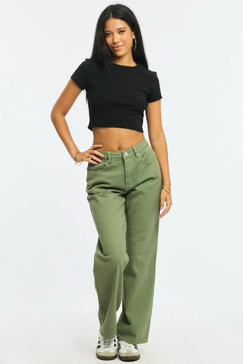 Green Wide Leg Jeans Mid Rise - Image 3