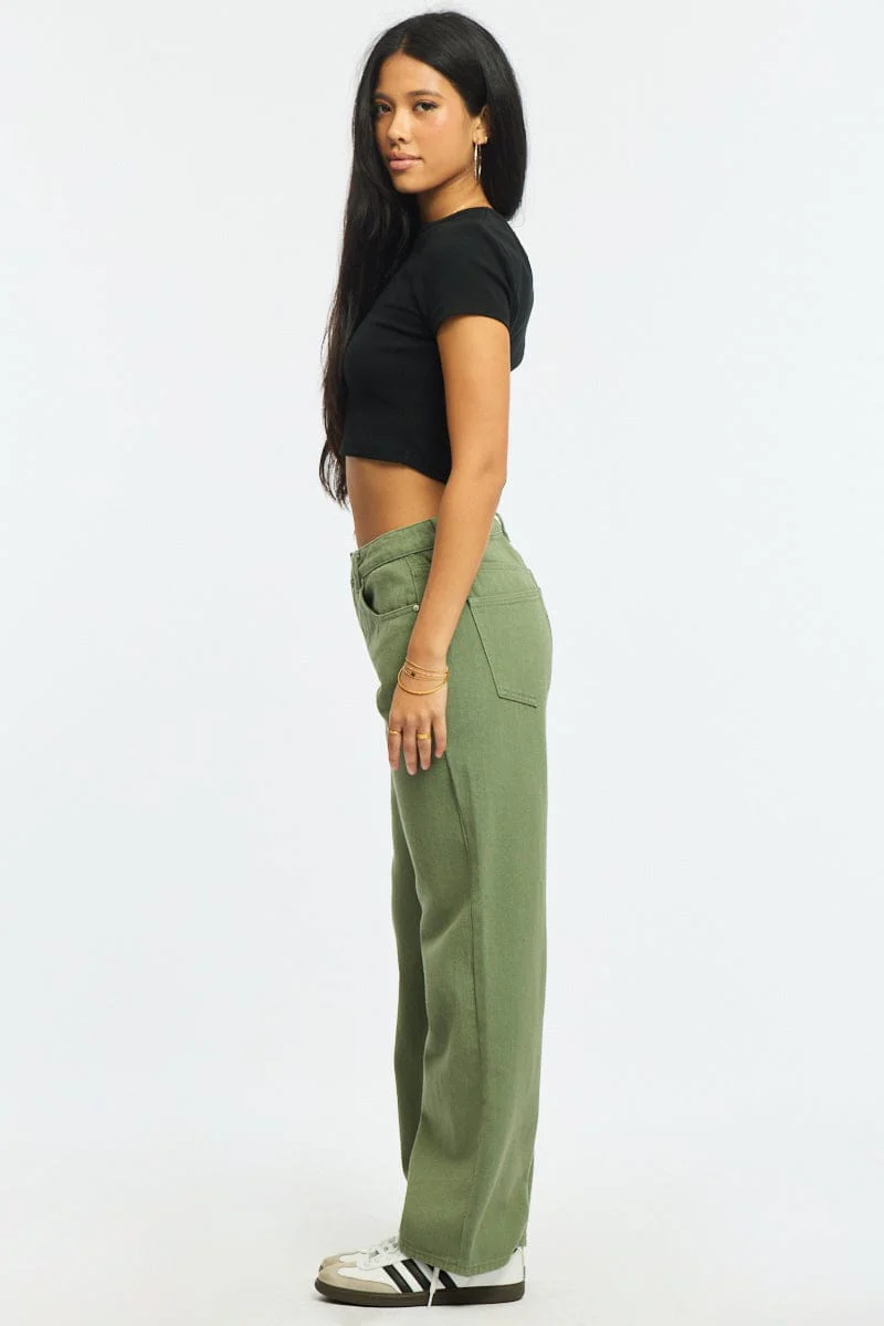 Green Wide Leg Jeans Mid Rise - Image 4