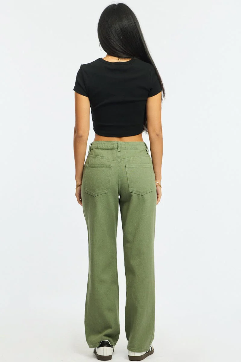 Green Wide Leg Jeans Mid Rise - Image 5