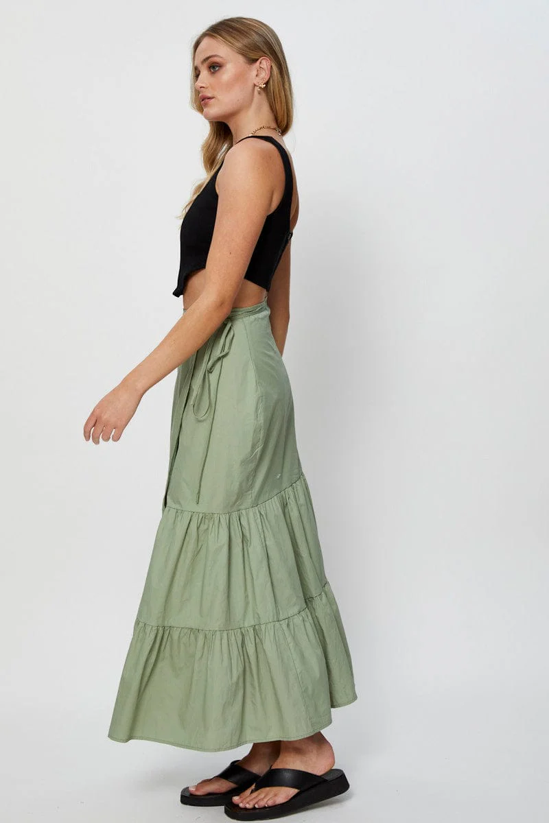 Green Wrap Skirt Maxi High Rise - Image 4