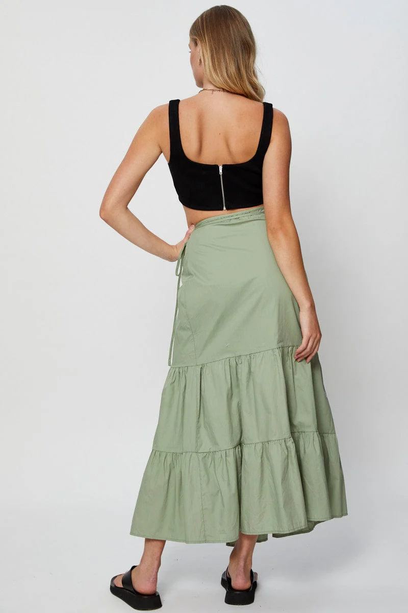 Green Wrap Skirt Maxi High Rise - Image 5
