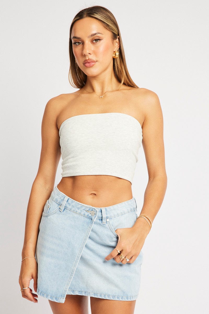 Grey Bandeau Top Cotton Rib - Image 3