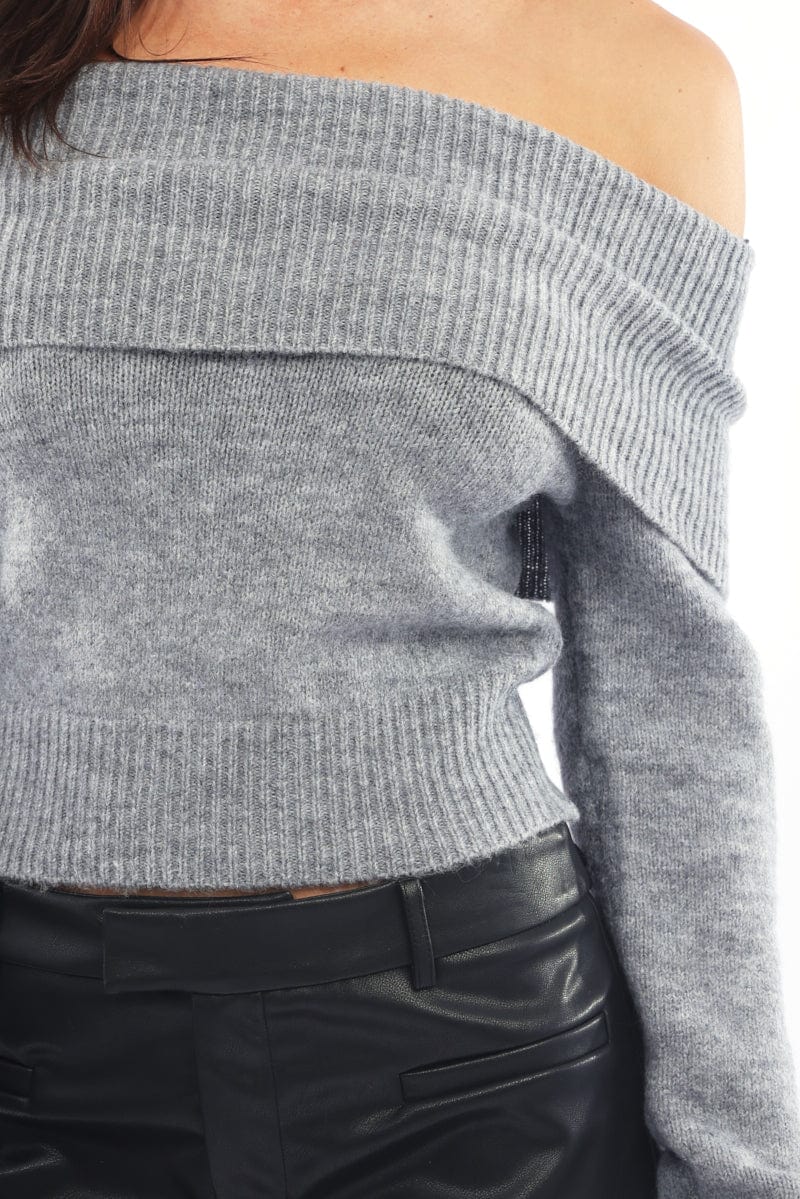 Grey Bardot Knit Long Sleeve Off Shoulder - Image 5