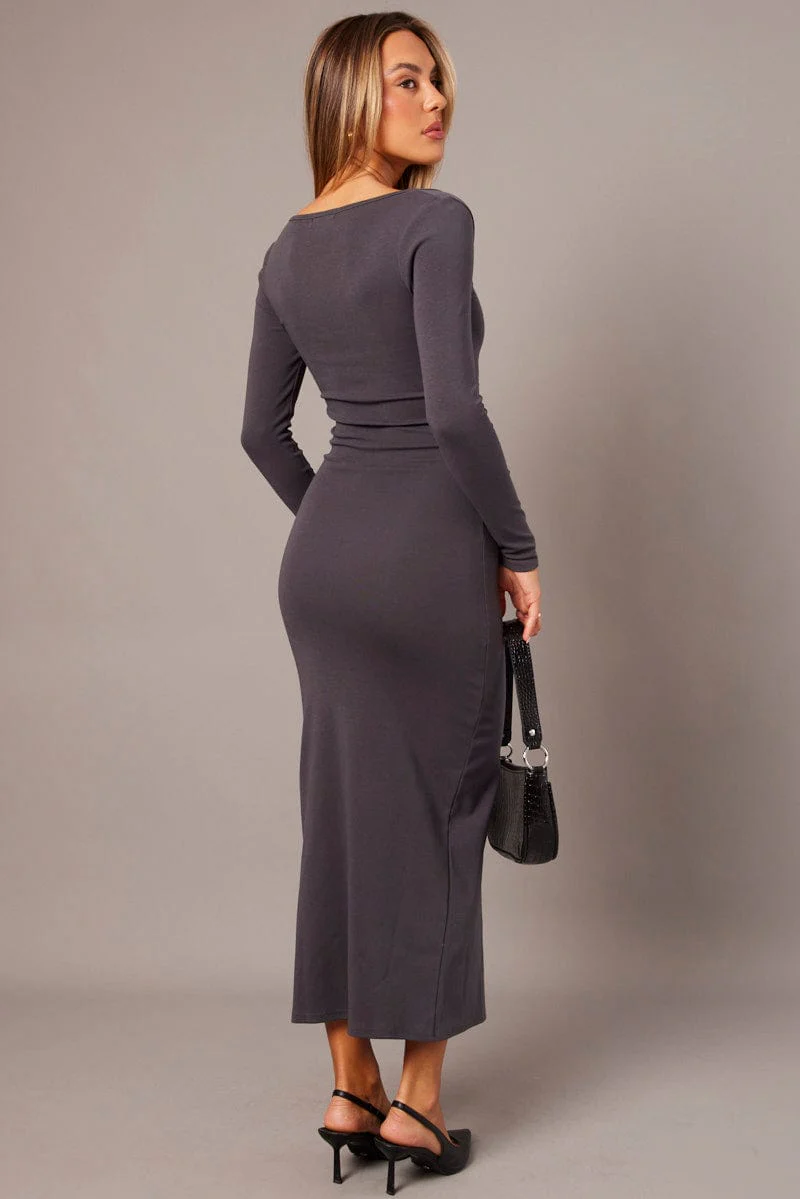 Grey Bodycon Dress Long Sleeve - Image 5