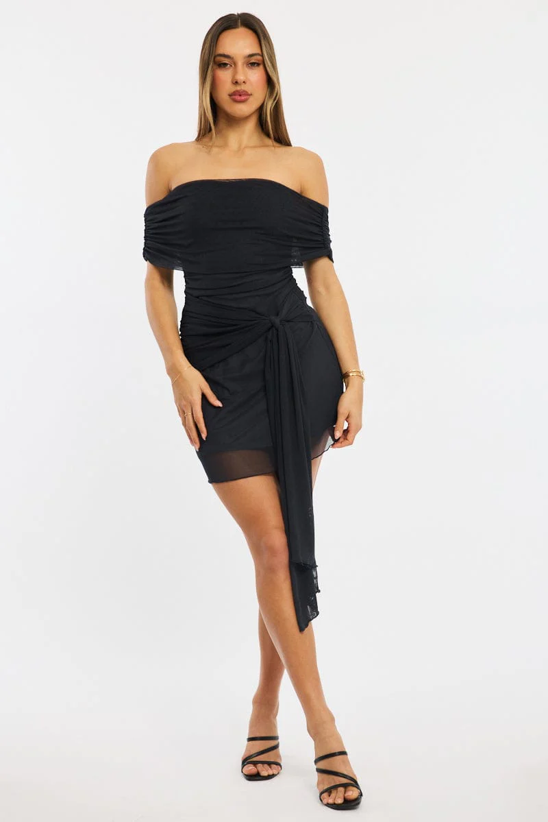 Grey Bodycon Dress Off Shoulder Mini - Image 2