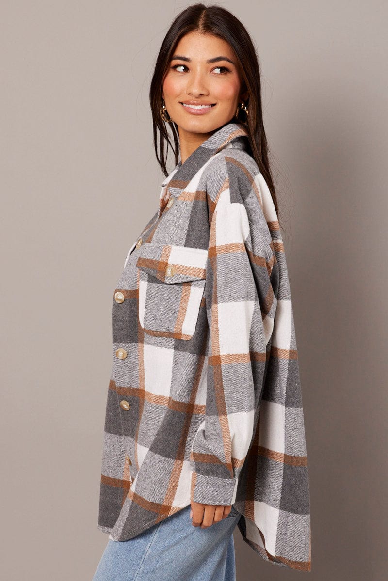 Grey Check Relaxed Shirt Long Sleeve - Image 4