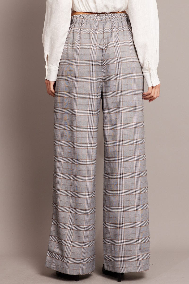 Grey Check Wide Leg Pants Elastic Waist - Image 5